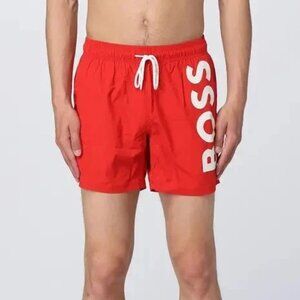 BOSS by Hugo Boss Men's Quick-Drying Large Contrast Logo Swim Shorts Red Size L